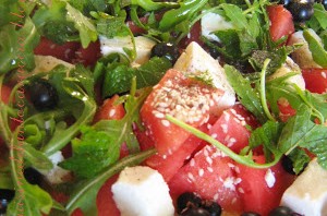 Cocomero, feta e ribes nero